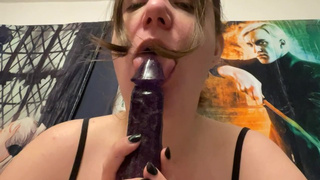 Super sensual dildo blowjob, deepthroat and real tears!