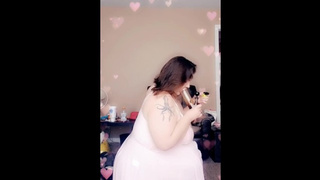 BIG BODIED WOMAN hits the bong pink lingerie